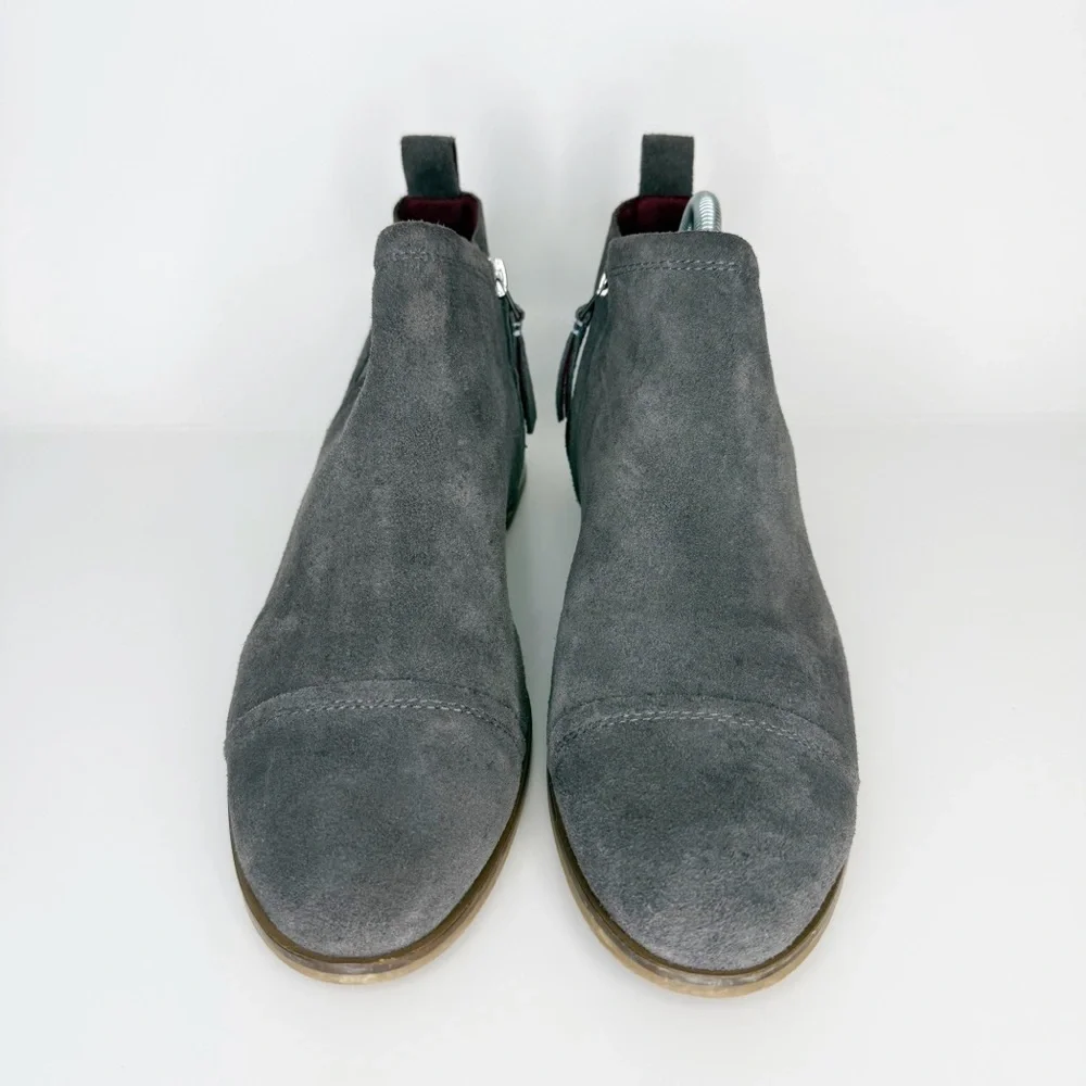 Toms Pavement Gray Suede Leather Reese Heeled Ankle Boot Women’s 11 - Picture 2 of 7